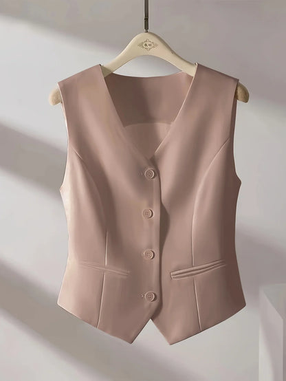 Women's Sleeveless Vest V-Neck Button Front Cut Casual Style With Elegant Spring Summer and Fall Routine Suitable for the Office