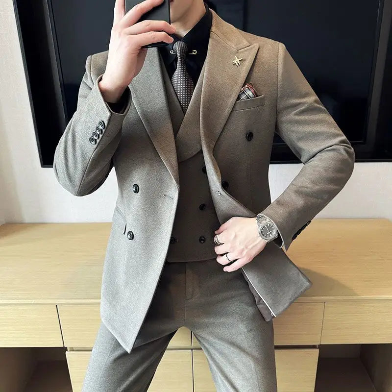 Men's Tuxedo Suit 3 Piece Set Slim Fit Bead Decoration One Button for Wedding Groom & Dinner