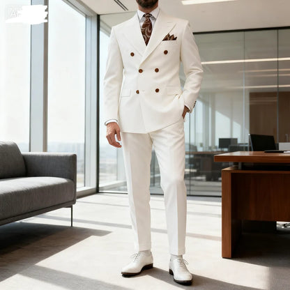 Men's 2-Piece Double Breasted Slim Fit Suit Jacket and Pants for Wedding and Formal Occasions