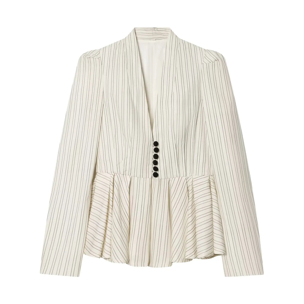 Women Fashion Striped Pleated Single Breasted Blazer Vintage V-Neck Long Sleeves Female Chic Lady Outfits