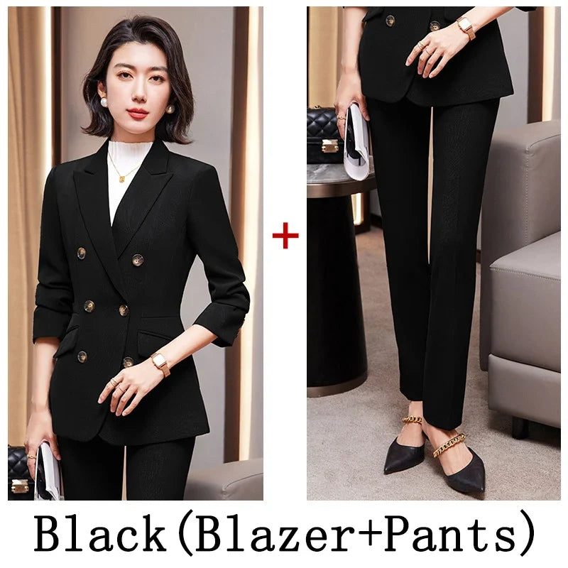 High Quality Fabric Formal Uniform Designs Pantsuits Women Business Work Wear Blazers Trousers Set Autumn Winter Professional