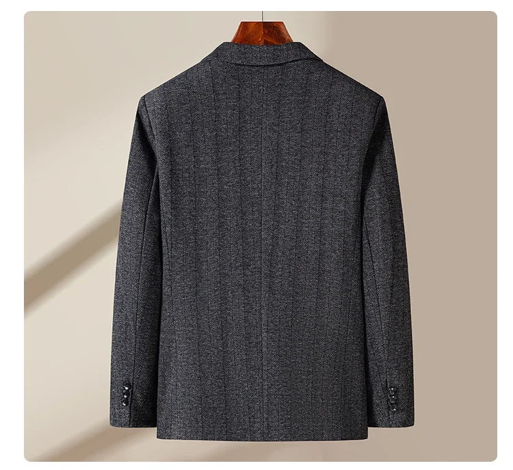 Men's 2024 Business Casual Single Suit Jacket High Quality Herringbone Wool Blend Single Breasted Stylish Handsome Line Bag