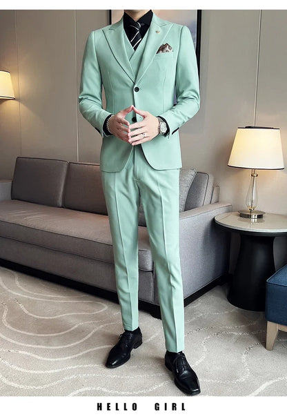 (Blazer+ Vest + Trousers) 2023 Latest Design Double Breasted Vest Men's Suit High Quality Business Simple Casual Dress Wedding
