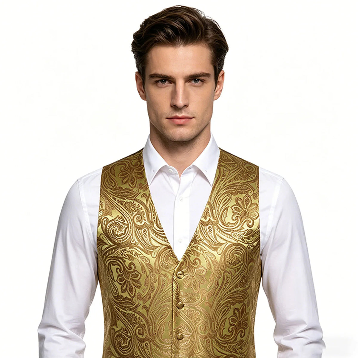 Men's Jacquard Floral V-Neck Suit Vest & Matching Tie Set, Formal Fit Waistcoat for Wedding, Prom, Business Party