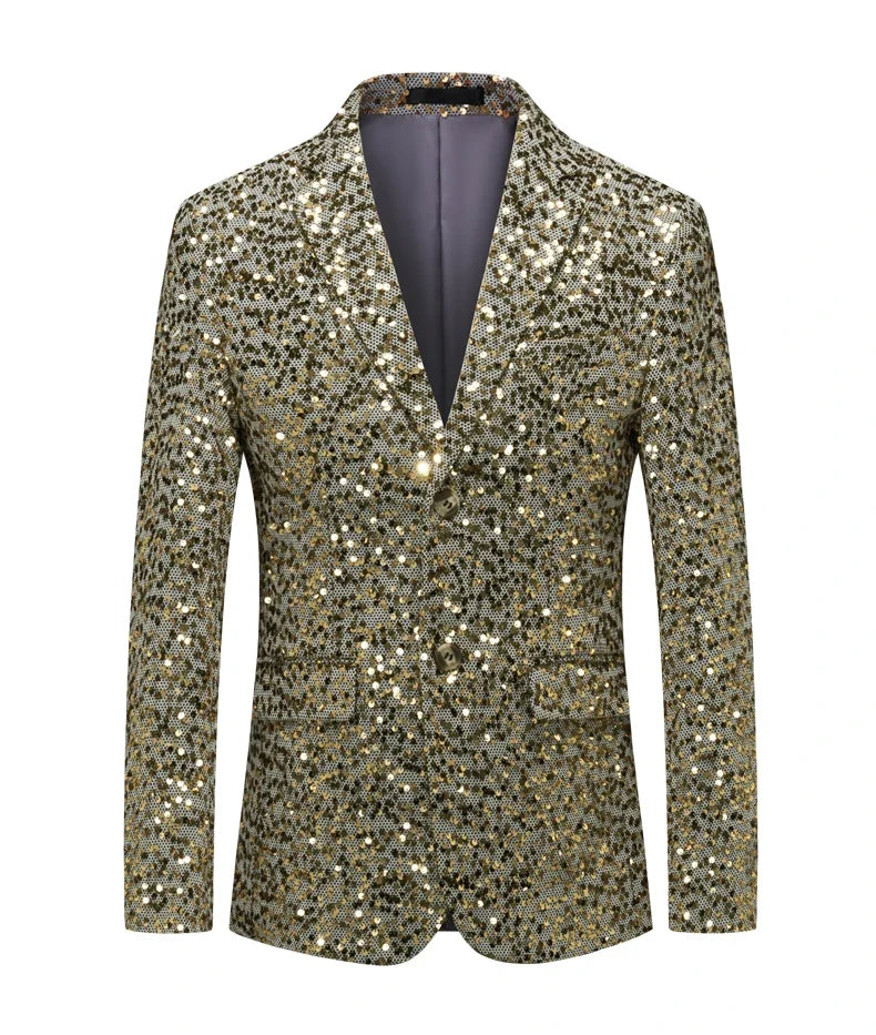 Men's Sequin Blazer Slim Fit Single Breasted Gold Silver Smart Casual Wedding Party