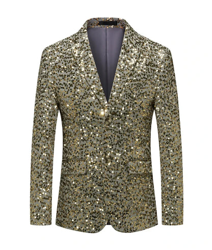 Men's Sequin Blazer Slim Fit Single Breasted Gold Silver Smart Casual Wedding Party