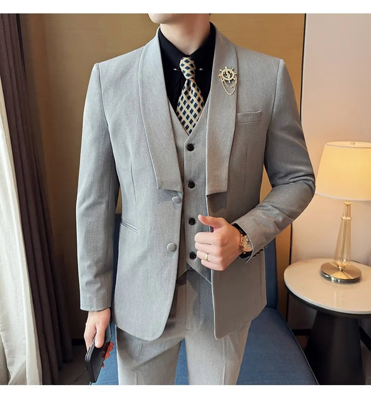 High Quality Casual Business Suit Set Men Slim Fit Social Wedding Groom Formal Set 3 Piece Set (jacket+vest+pant）men Clothing