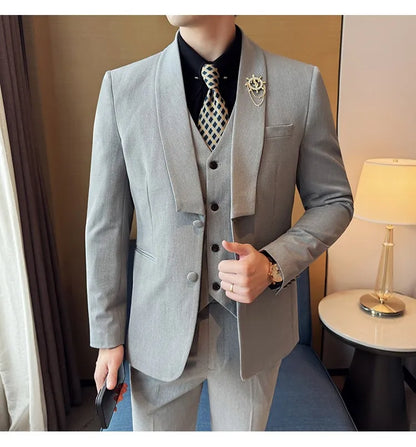 High Quality Casual Business Suit Set Men Slim Fit Social Wedding Groom Formal Set 3 Piece Set (jacket+vest+pant）men Clothing