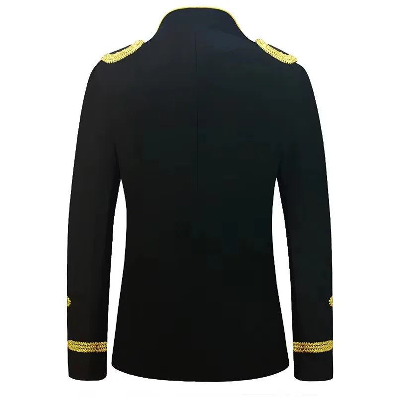 Men's European Style Stand Collar Zipper Blazer Golden Rope Detail Cosplay Middle Ages Tuxedo for Stage Performances And Parties