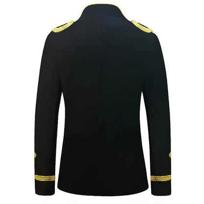 Men's European Style Stand Collar Zipper Blazer Golden Rope Detail Cosplay Middle Ages Tuxedo for Stage Performances And Parties