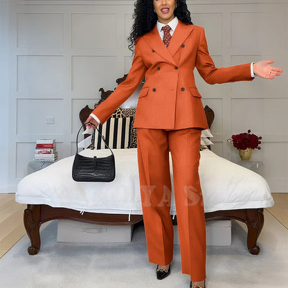 2025 New Summer Women's Suits Business Casual Outfits Double Breasted Peak Lapel Jacket Pants Custom Made High Quality Female