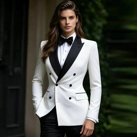 White And Black Formal Business Women Suit Wedding Party Prom Ladies Mother Girl Tuxedos Costume 2 Piece Set Jacket Pants