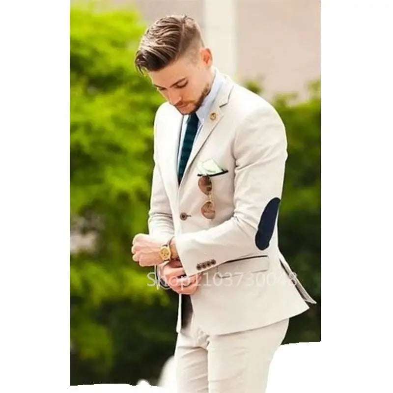 Costume de mariage homme slim fit 2 pièces kaki revers cranté blazer à simple boutonnage avec pantalon smoking formel de marié tenue homme