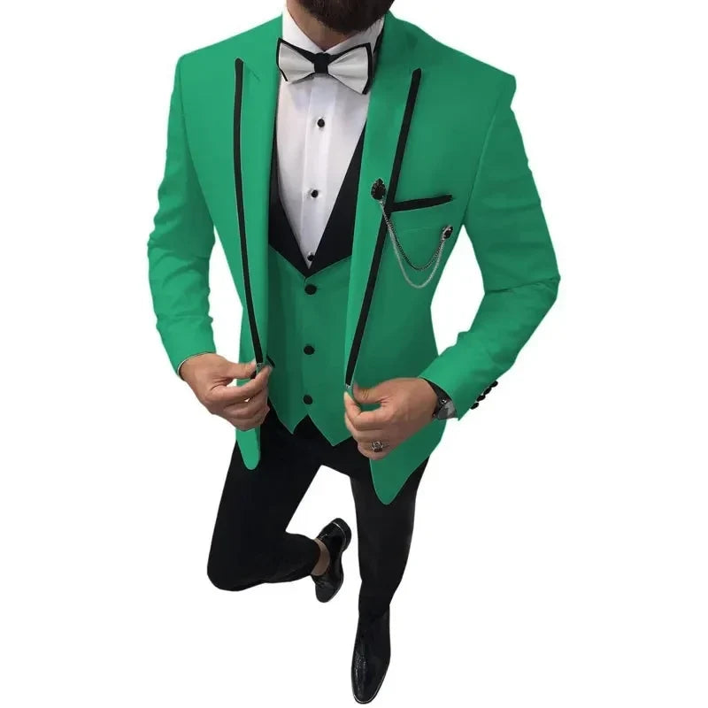 Men wedding Suits Slim Fit Casual Business Groomsmen Grey Green Ivory Lapel Tuxedos for Formal Wedding 3 pic (Blazer+Pants+Vest)
