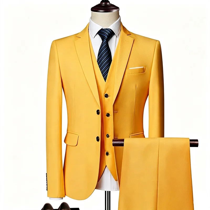 Men's 3 Pieces Suit Elegant Solid Slim Fit Single Breasted Party Blazer Vest Pants Set