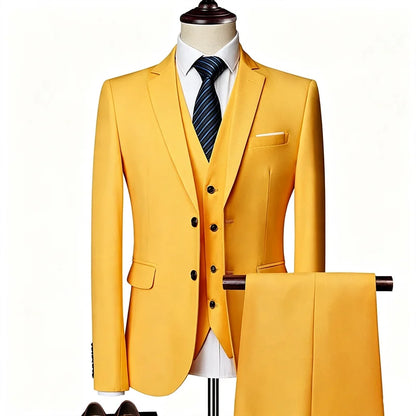 Men's 3 Pieces Suit Elegant Solid Slim Fit Single Breasted Party Blazer Vest Pants Set