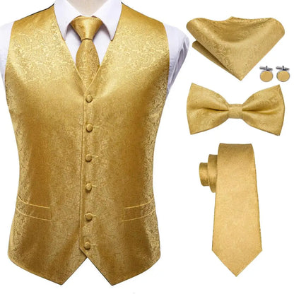 Men's Suit Vest Set – Broadcloth Waistcoat with Tie, Bowtie, Hanky & Cufflinks for Weddings & Office