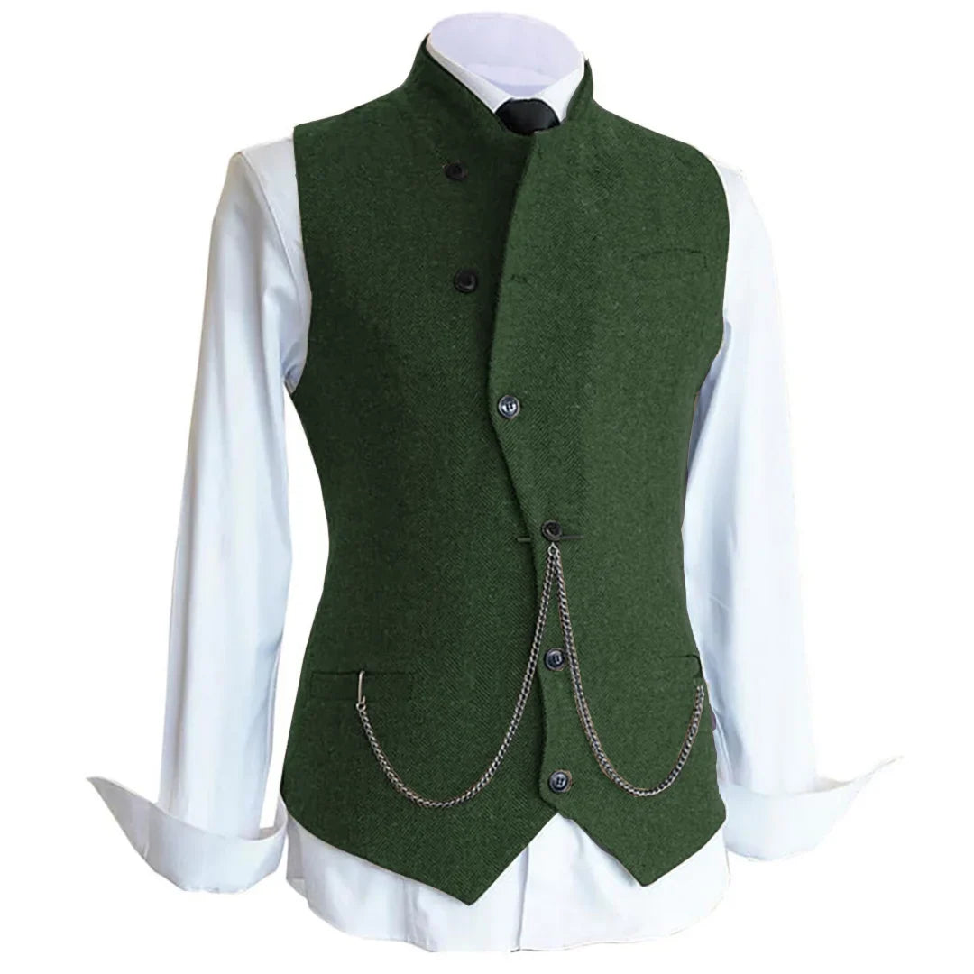 Men's Herringbone Suit Vest – Single Breasted Formal Waistcoat for Wedding & Events
