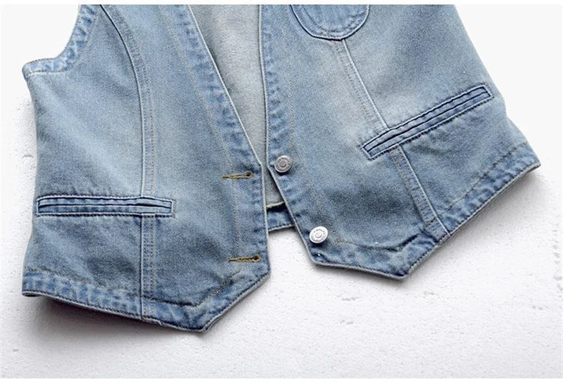 Fashion Denim Vest Female Streetwear V Neck Women Vest Summer Large Size Waistcoat Jeans Tops Sleevless Jacket Chaleco Mujer 6XL
