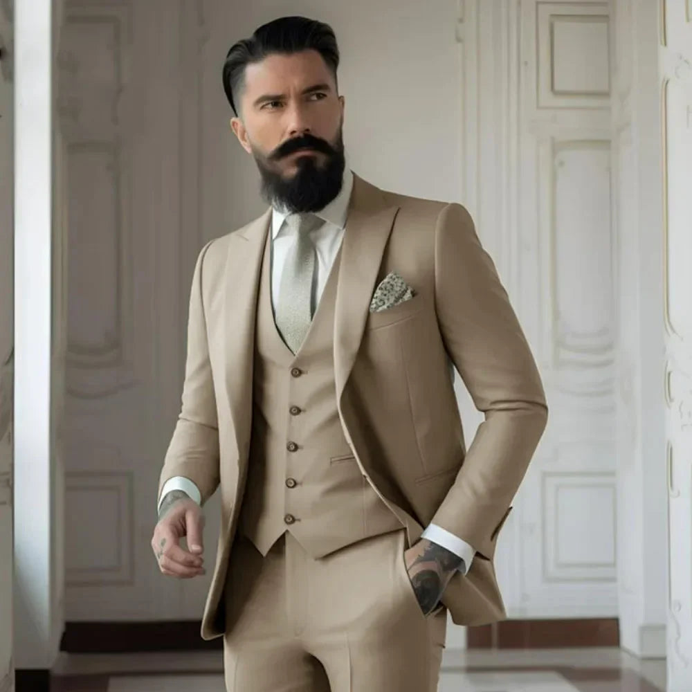Men's Full 3 piece Single-breasted Elegant Fashion Slim Design Comfortable Commuter Wedding Dress Custom Man Suit for Men