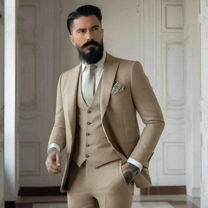 Men's Full 3 piece Single-breasted Elegant Fashion Slim Design Comfortable Commuter Wedding Dress Custom Man Suit for Men