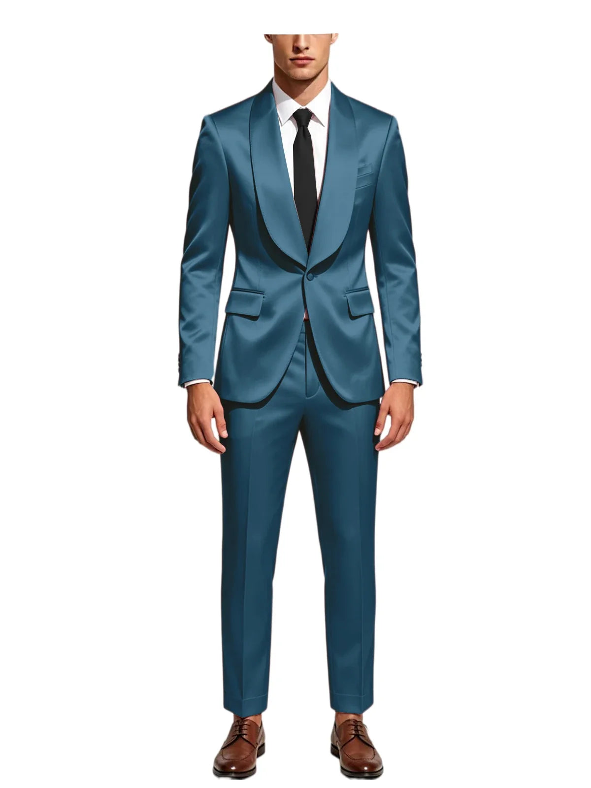 Men's Satin Suit 2-Piece Slim Fit Shawl Lapel Tuxedo for Wedding & Formal Events
