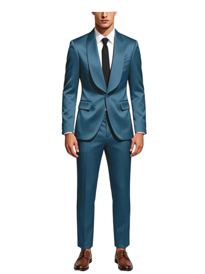Men's Satin Suit 2-Piece Slim Fit Shawl Lapel Tuxedo for Wedding & Formal Events