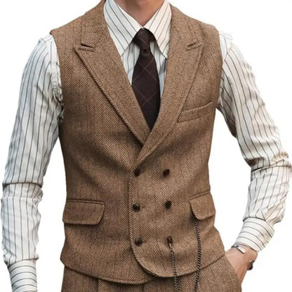 Men's Double Breasted Dress Vest Smart Casual Waistcoat for Business and Formal Occasions