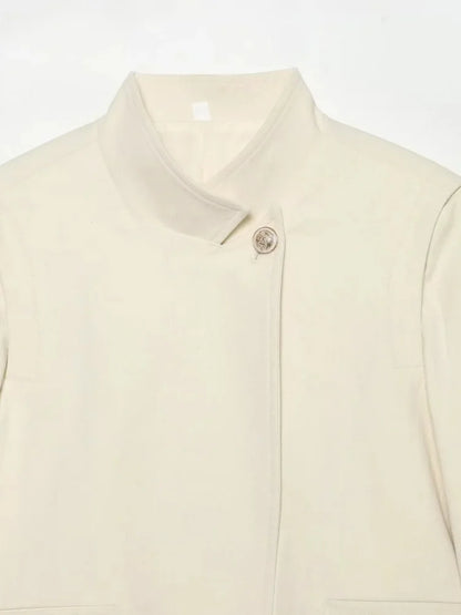 Women's Minimalist Cropped Blazer Stand Collar Suit Jacket Elegant Office Business Casual Long Sleeve Short Coat