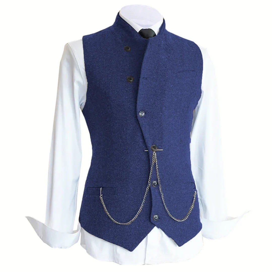 Men's Herringbone Suit Vest – Single Breasted Formal Waistcoat for Wedding & Events