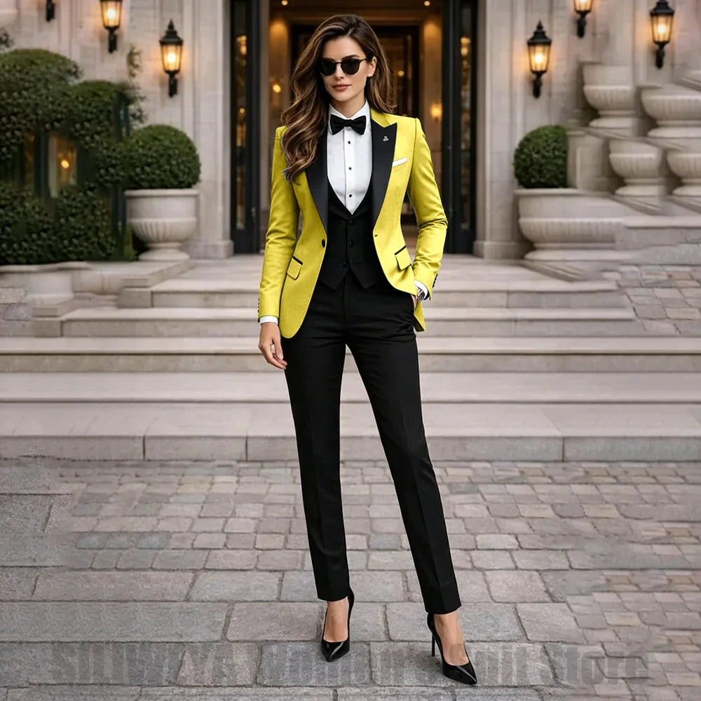 Chic Women Suits 3 Piece Elegant Peak Lapel One Button Tuxedo Slim Fashion Formal Prom Party Wedding Business Casual Outfit