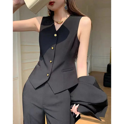 Women's Suits Vest 2026 New Spring Summer Temperament Slim Retro Thin Waistcoat Black Short Sleeveless Blazers Coat And Tops