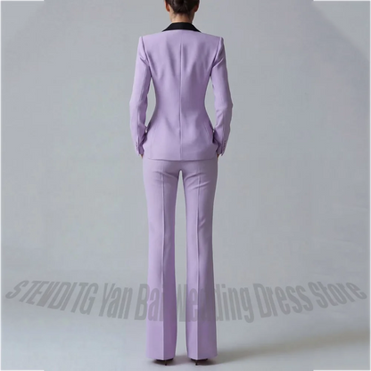 Professional Women Suit Tailoring Set 2 Piece Slim Fit Single Button Satin Lapel Formal Outfit for Office Work Business Event