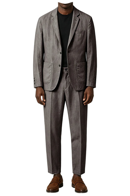 Men's Linen Blend 2-Piece Suit Notched Lapel Slim Fit – Casual Summer Beach Wedding Set