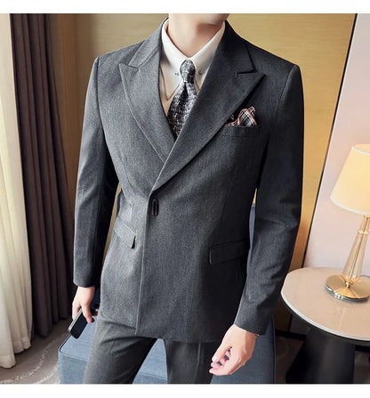 Men's 3-Piece Slim Fit Suit Set – Jacket, Vest & Pants for Wedding, Prom & Business