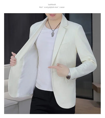 Men's Autumn New Style Slim Fit Pure Color Korean Fashion Administrative Little Suit Jacket Trendy Versatile Top Coat