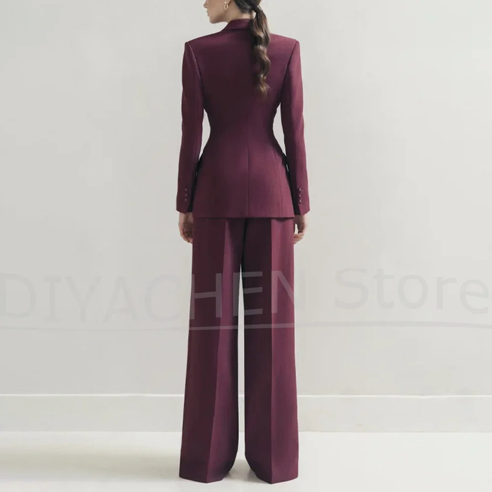 Women's Peak Lapel Suit Set Slim Fit Fashion Single Breasted Office Casual Outfit for Ladies Elegant Solid Color Pants Sets