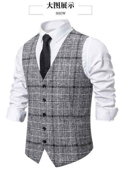 Men's Slim Fit Single Breasted Suit Vest – Plaid Waistcoat for Weddings & Banquets