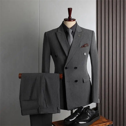 Men's 2-Piece Beaded Crystal Double Breasted Slim Fit Tuxedo Suit – Wedding Groom Dinner Prom