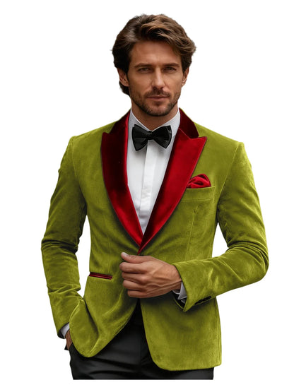 Luxury Burgundy Velvet Men's Blazer Suits Single Breasted Black Shawl Lapel Slim Fit Men Sport Coats Formal Wedding Groom Jacket