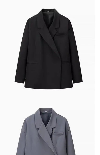 Cross-Border Women's Fashion Color Block Lapel Side Buttoned Suit Jacket Princess Style Loose Fit Long Sleeve Regular Length
