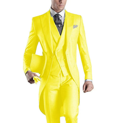 Men's Monochromatic Tuxedo Set Business Smoking Wedding Dress Blazer Jacket Vest Pants 3-Piece Suit for Formal Occasions