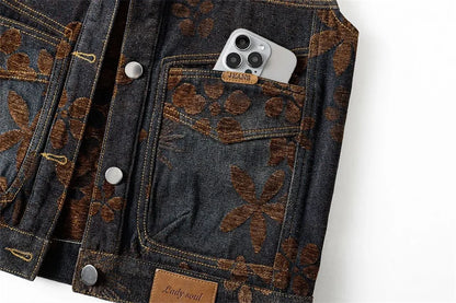 Spring Female Fashion Large Pocket Denim Vest Coat Retro Ladies Flocking Sleeveless Outwear Autumn Women Casual Waistcoat Jacket