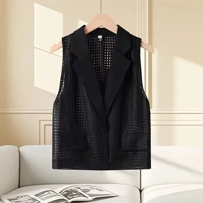 2026  Summer New Women's Openwork Coat Knitted Vest Cardigan Thin  Tops Female Fashion Loose Ladies Outwear Waistcoat Stitching