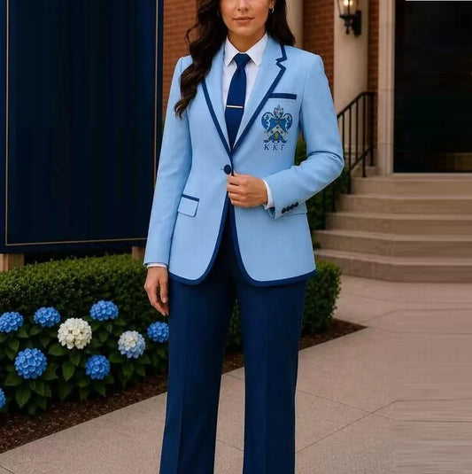 Sky Blue And Dark Blue Formal Business Women Suit Wedding Party Prom Ladies Mother Girl Tuxedos Costume 2 Piece Set Jacket Pants