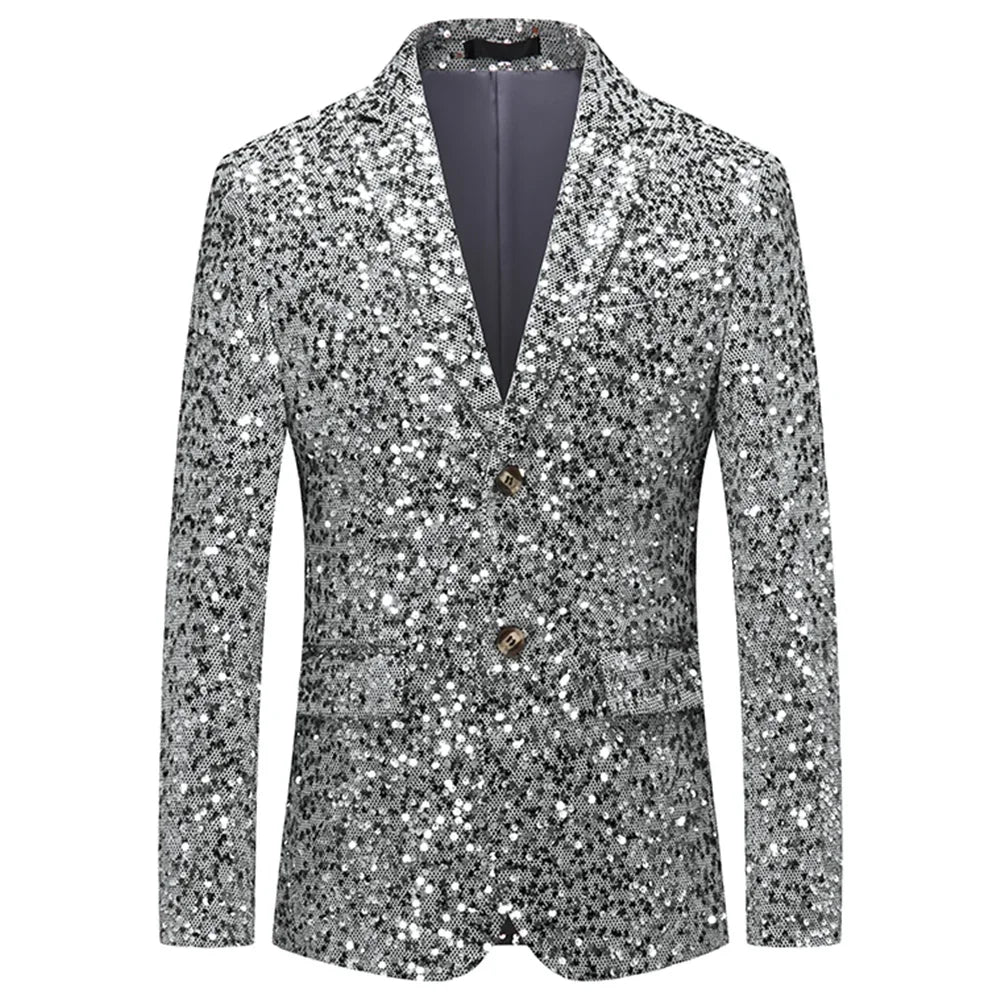 Men's Sequin Blazer Slim Fit Single Breasted Gold Silver Smart Casual Wedding Party
