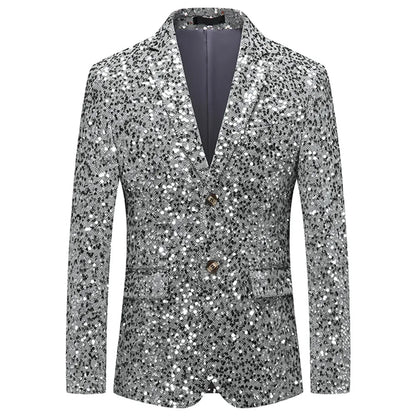 Men's Sequin Blazer Slim Fit Single Breasted Gold Silver Smart Casual Wedding Party