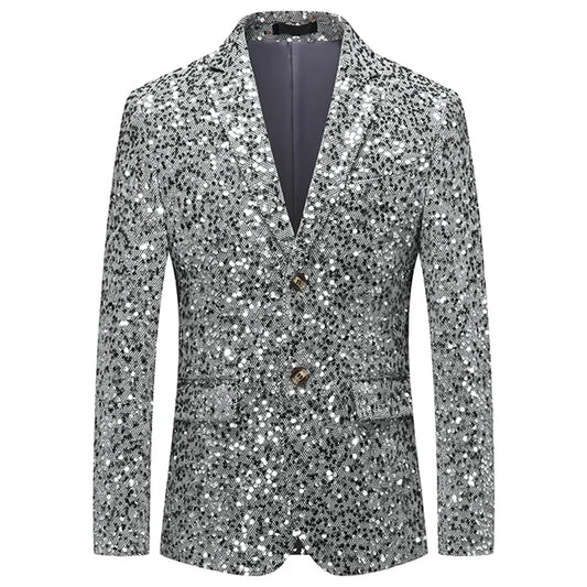 Men's Sequin Blazer Slim Fit Single Breasted Gold Silver Smart Casual Wedding Party