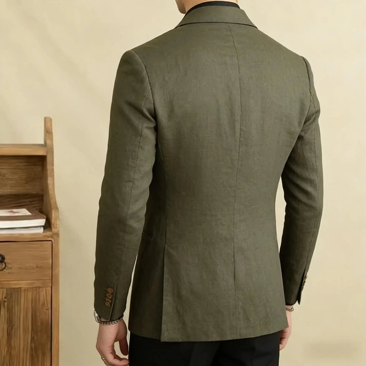 Vintage Men's Linen Blazer Double Breasted Peak Lapel Slim Fit Jacket Breathable Soft Wrinkle Free Business Casual Men Suit Coat