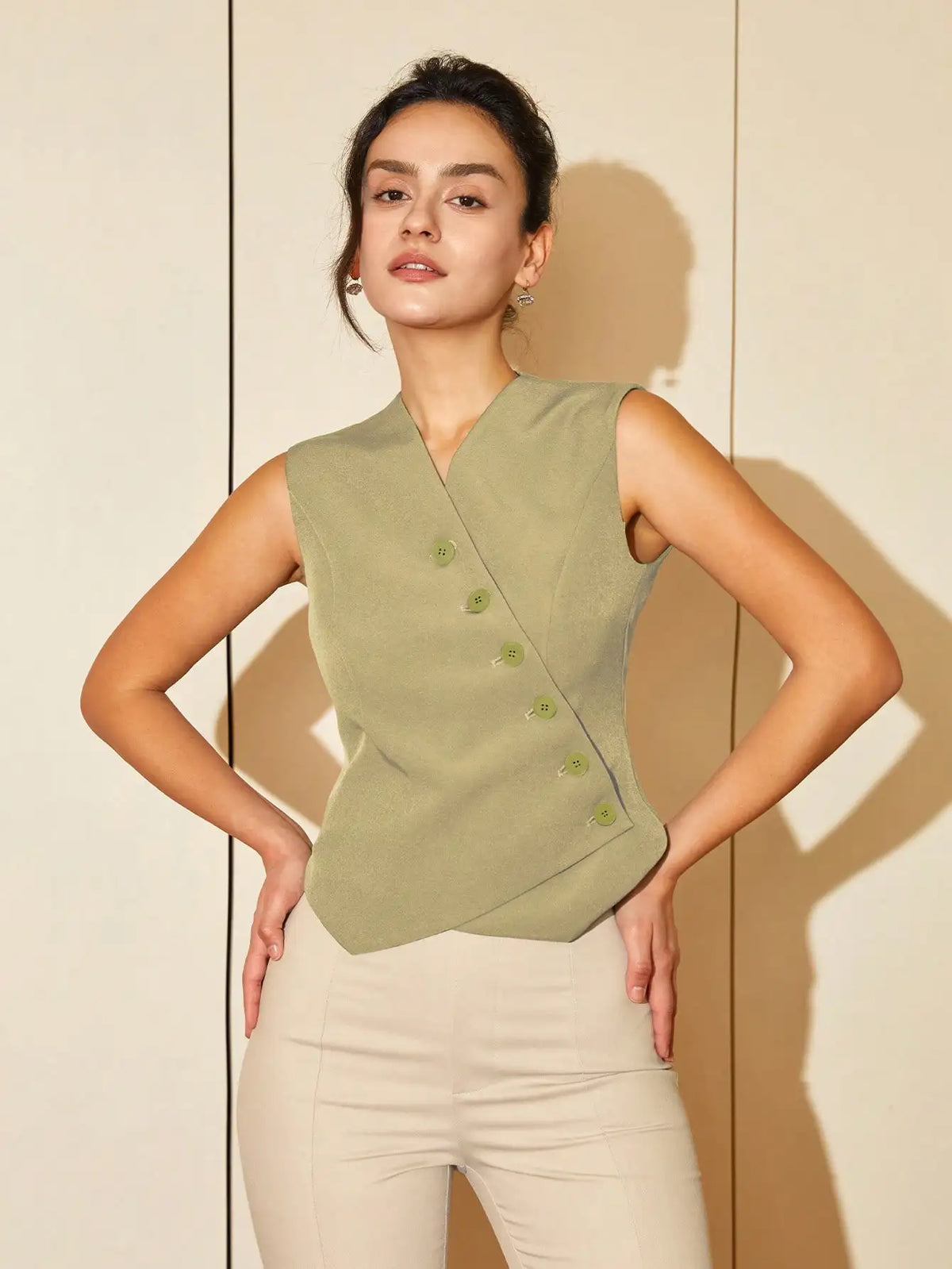 Women's Front Button Vest Blazer
